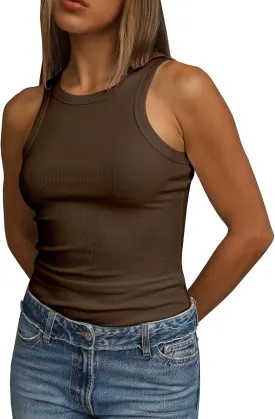 Abardsion Ribbed Tank Tops for Women - Going Out Summer Clothes Sleeveless Racerback Crew Neck Slim Fitted Workout Shirts