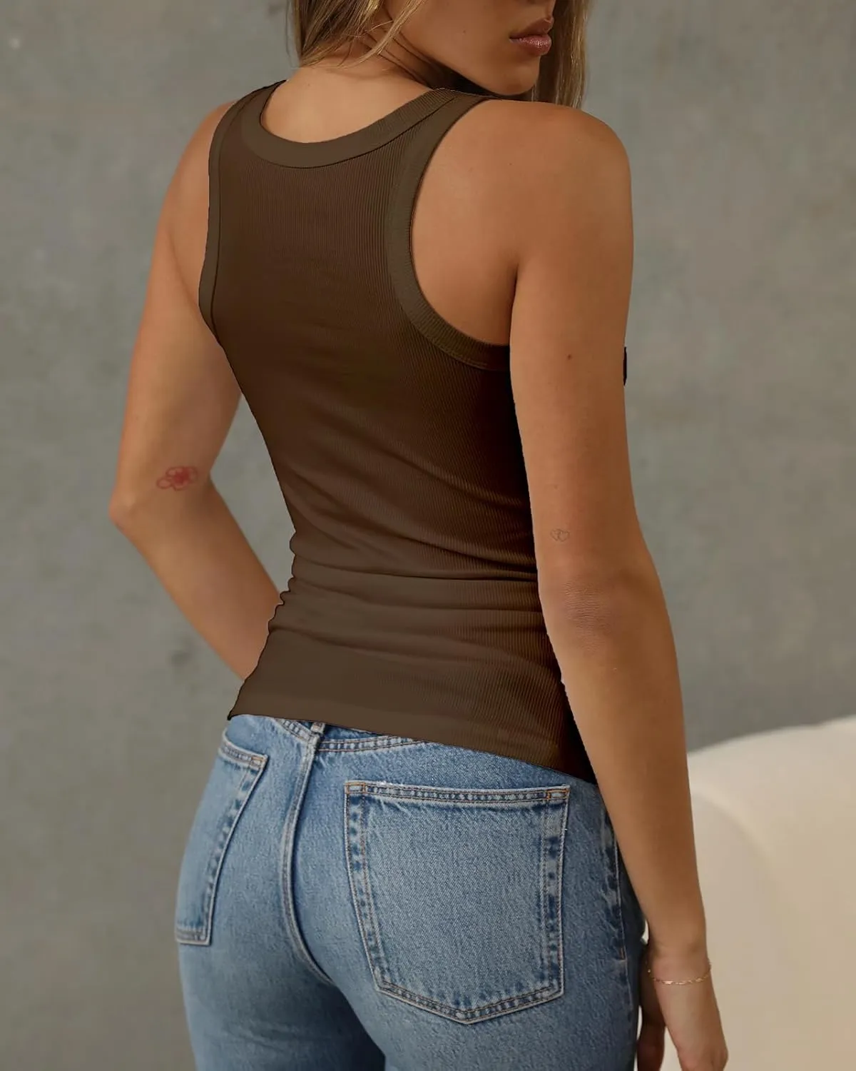 Abardsion Ribbed Tank Tops for Women - Going Out Summer Clothes Sleeveless Racerback Crew Neck Slim Fitted Workout Shirts