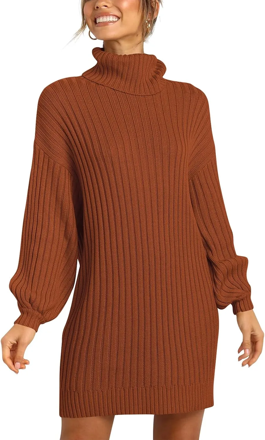 ANRABESS Women Oversized Sweater Dress Turtleneck Batwing Long Sleeve Ribbed Knit Loose 2025 Fall Winter Casual Short Dress