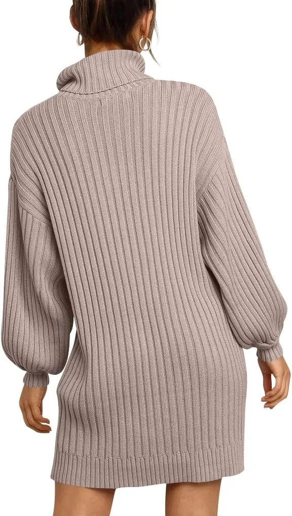 ANRABESS Women Oversized Sweater Dress Turtleneck Batwing Long Sleeve Ribbed Knit Loose 2025 Fall Winter Casual Short Dress