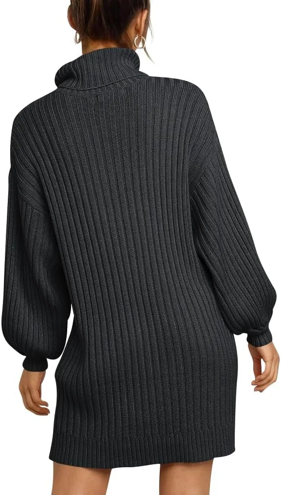 ANRABESS Women Oversized Sweater Dress Turtleneck Batwing Long Sleeve Ribbed Knit Loose 2025 Fall Winter Casual Short Dress