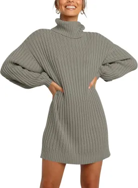 ANRABESS Women Oversized Sweater Dress Turtleneck Batwing Long Sleeve Ribbed Knit Loose 2025 Fall Winter Casual Short Dress