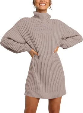 ANRABESS Women Oversized Sweater Dress Turtleneck Batwing Long Sleeve Ribbed Knit Loose 2025 Fall Winter Casual Short Dress