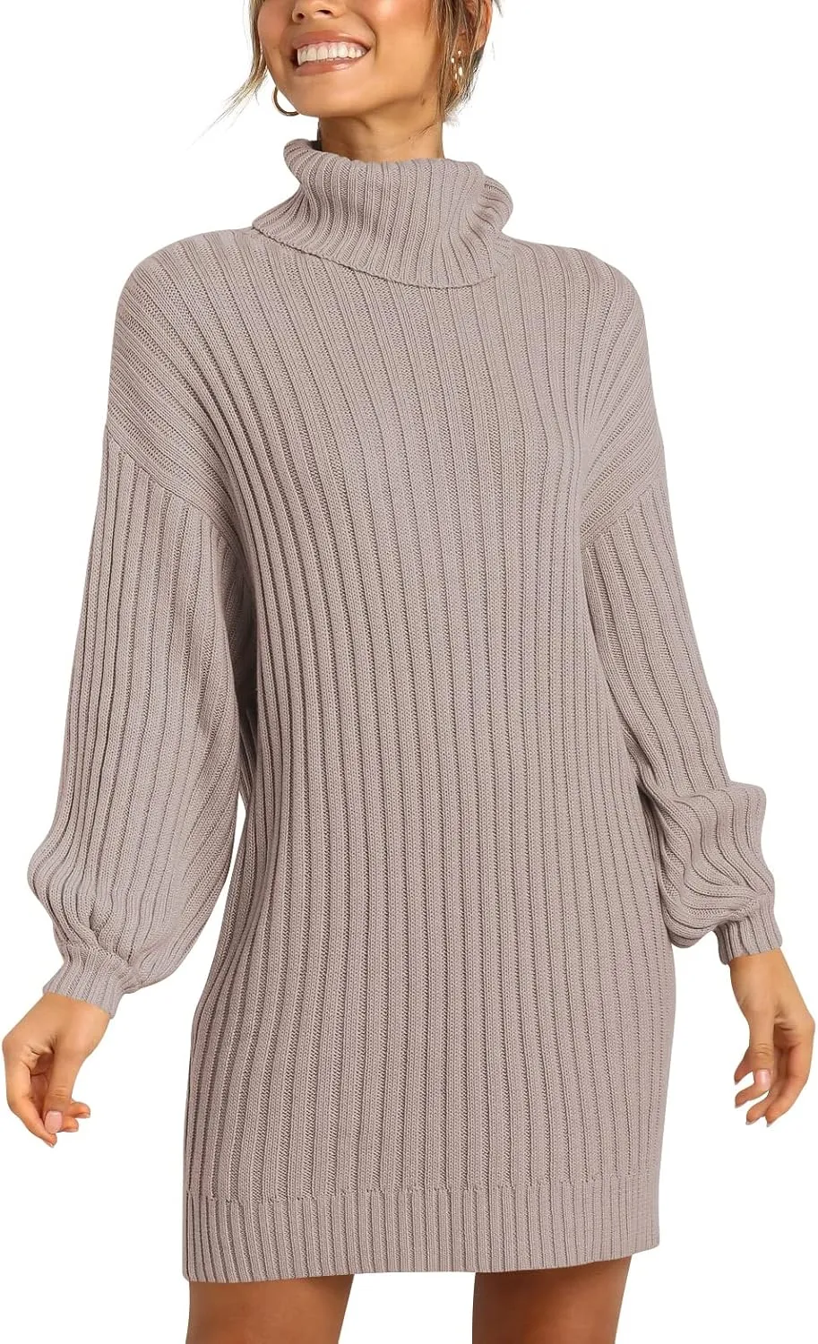 ANRABESS Women Oversized Sweater Dress Turtleneck Batwing Long Sleeve Ribbed Knit Loose 2025 Fall Winter Casual Short Dress