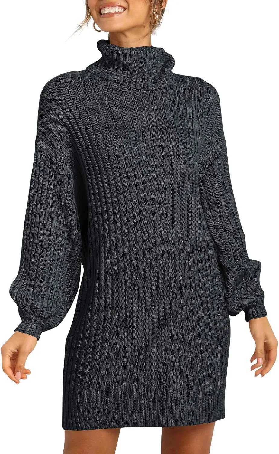 ANRABESS Women Oversized Sweater Dress Turtleneck Batwing Long Sleeve Ribbed Knit Loose 2025 Fall Winter Casual Short Dress