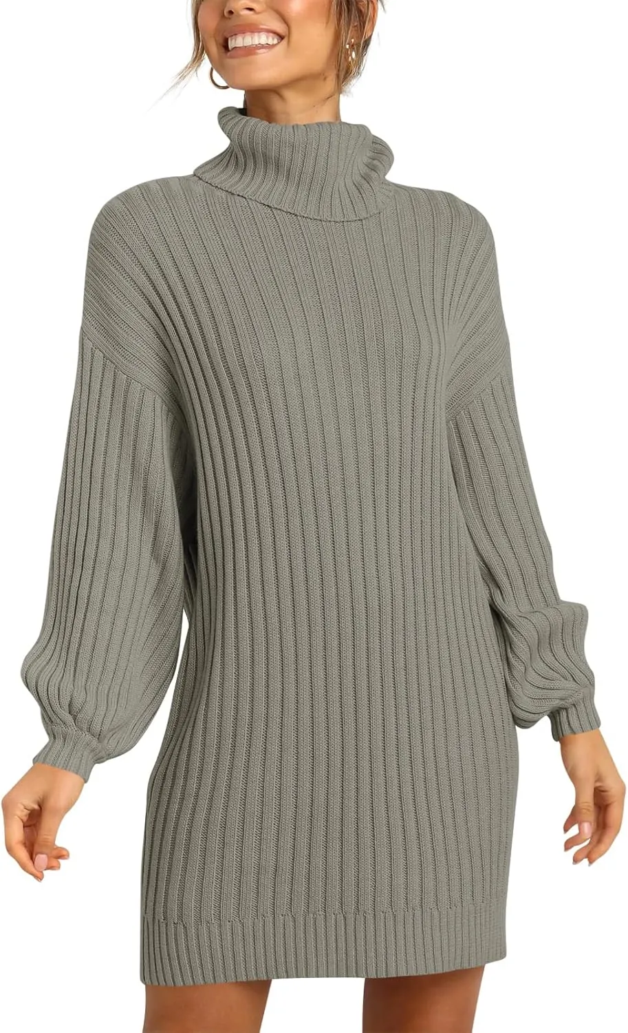 ANRABESS Women Oversized Sweater Dress Turtleneck Batwing Long Sleeve Ribbed Knit Loose 2025 Fall Winter Casual Short Dress
