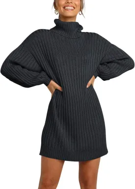 ANRABESS Women Oversized Sweater Dress Turtleneck Batwing Long Sleeve Ribbed Knit Loose 2025 Fall Winter Casual Short Dress