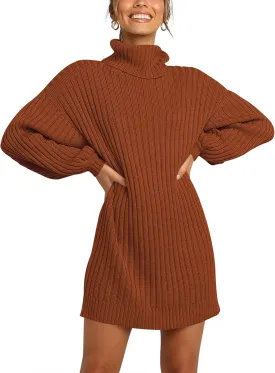 ANRABESS Women Oversized Sweater Dress Turtleneck Batwing Long Sleeve Ribbed Knit Loose 2025 Fall Winter Casual Short Dress
