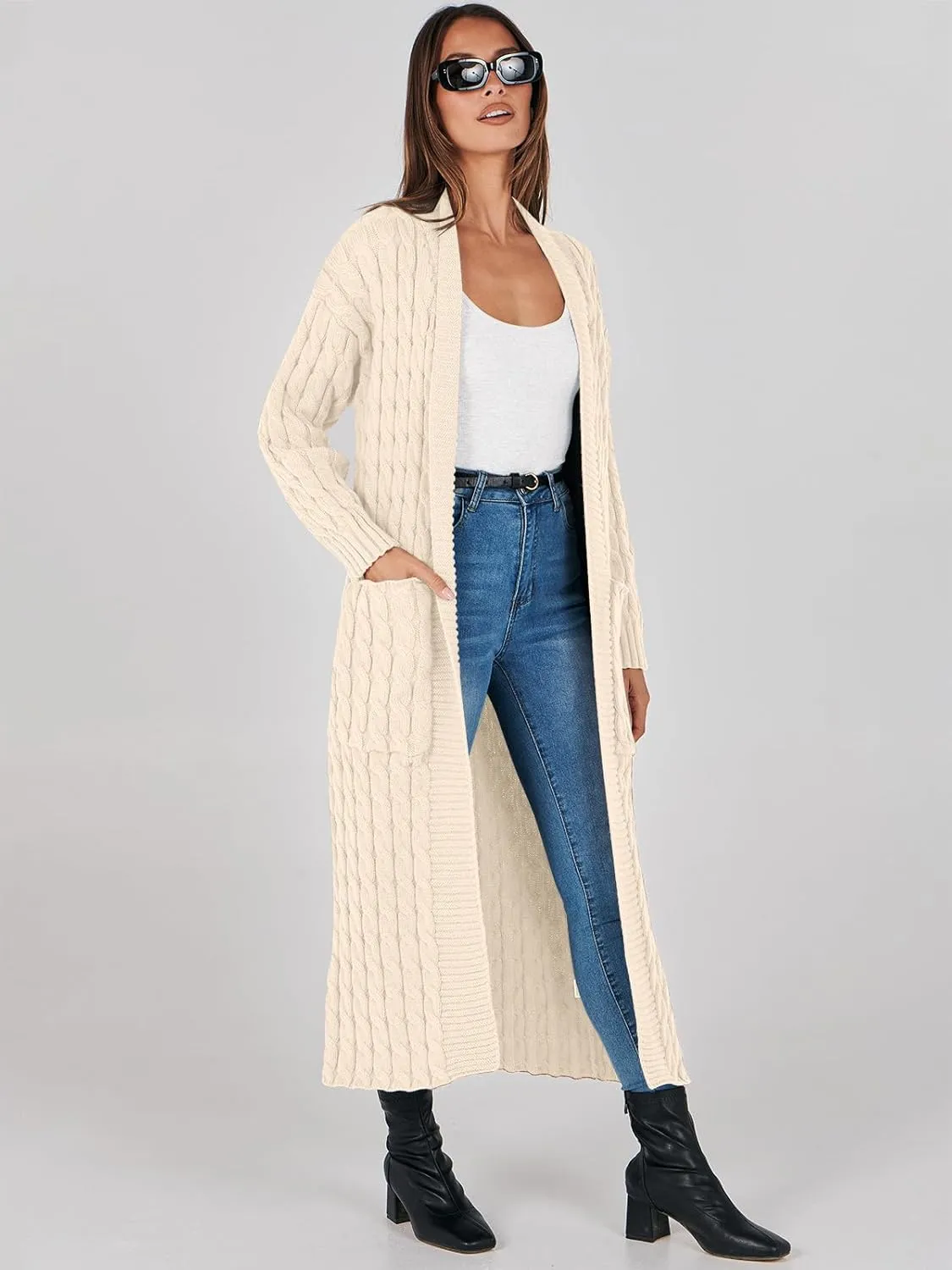 ANRABESS Womens Long Cardigan Sweater 2025 Oversized Coat Long Sleeve Open Front Knit Maxi Outwear Fall Trendy Jacket Clothes