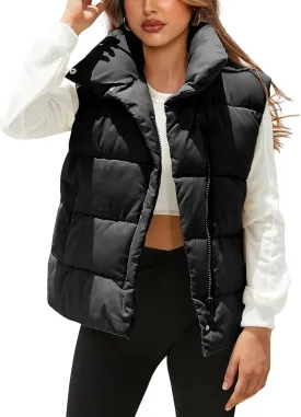 Athlisan Puffer Vest Women Zip Up Stand Collar Sleeveless Padded Gilet Jacket