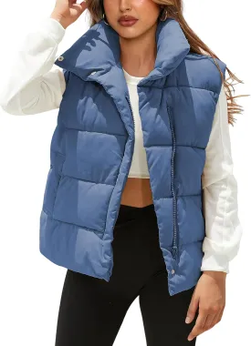 Athlisan Puffer Vest Women Zip Up Stand Collar Sleeveless Padded Gilet Jacket