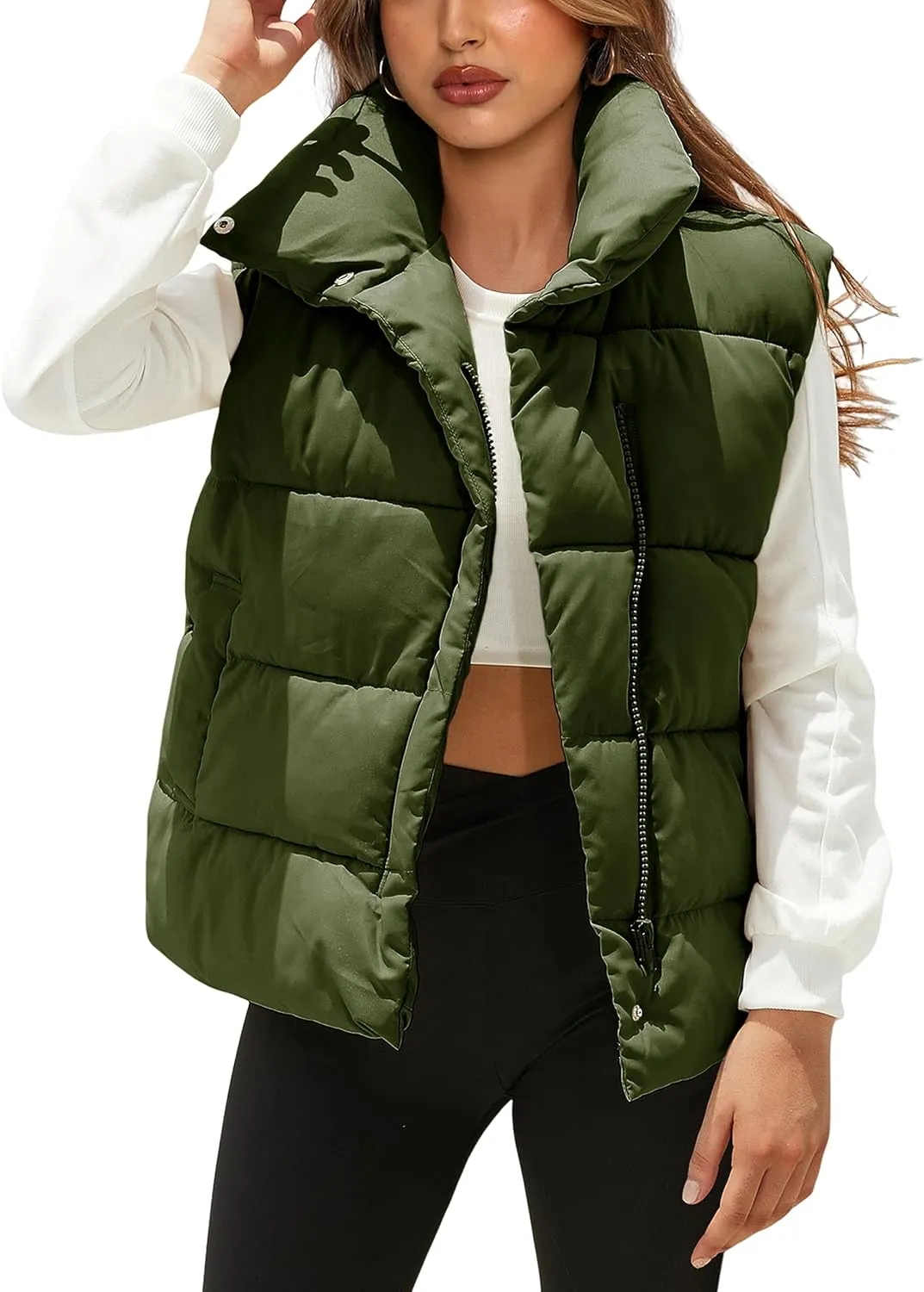 Athlisan Puffer Vest Women Zip Up Stand Collar Sleeveless Padded Gilet Jacket
