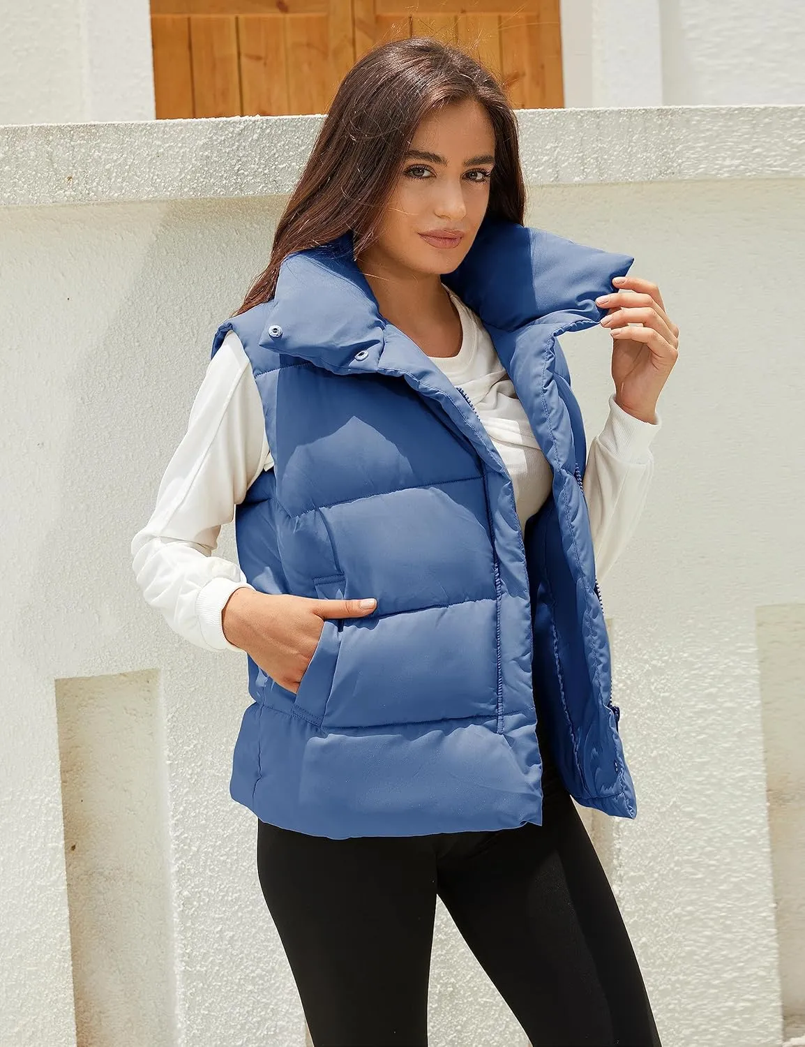 Athlisan Puffer Vest Women Zip Up Stand Collar Sleeveless Padded Gilet Jacket