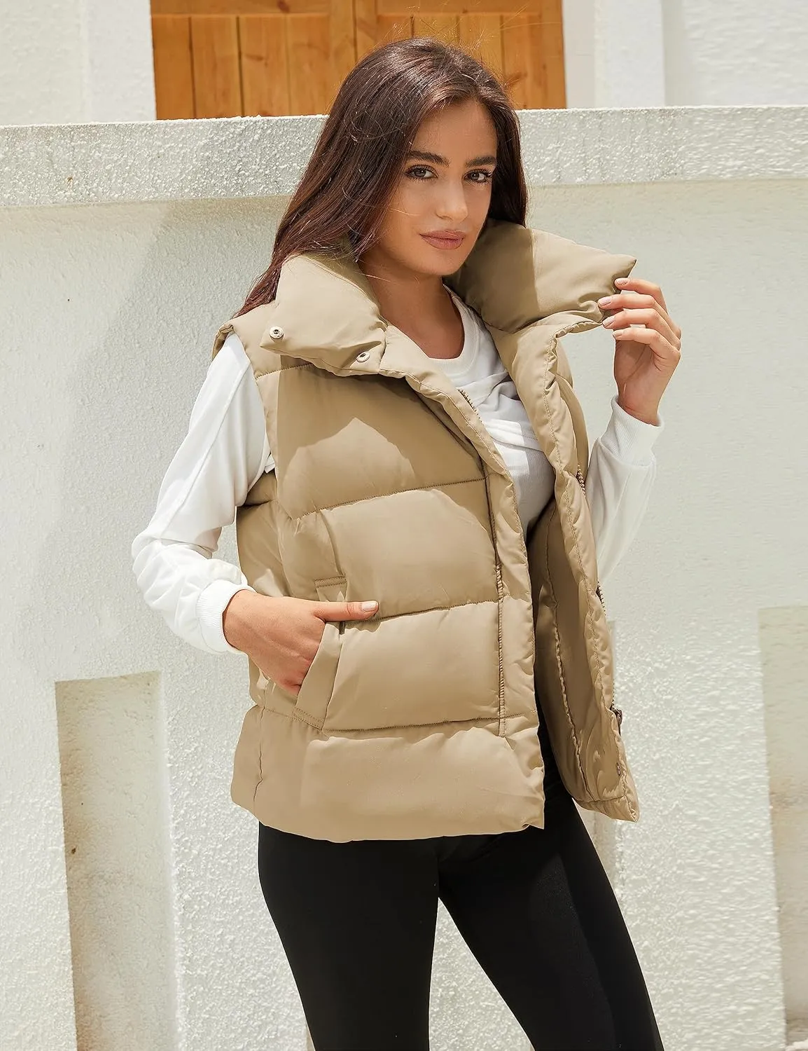 Athlisan Puffer Vest Women Zip Up Stand Collar Sleeveless Padded Gilet Jacket