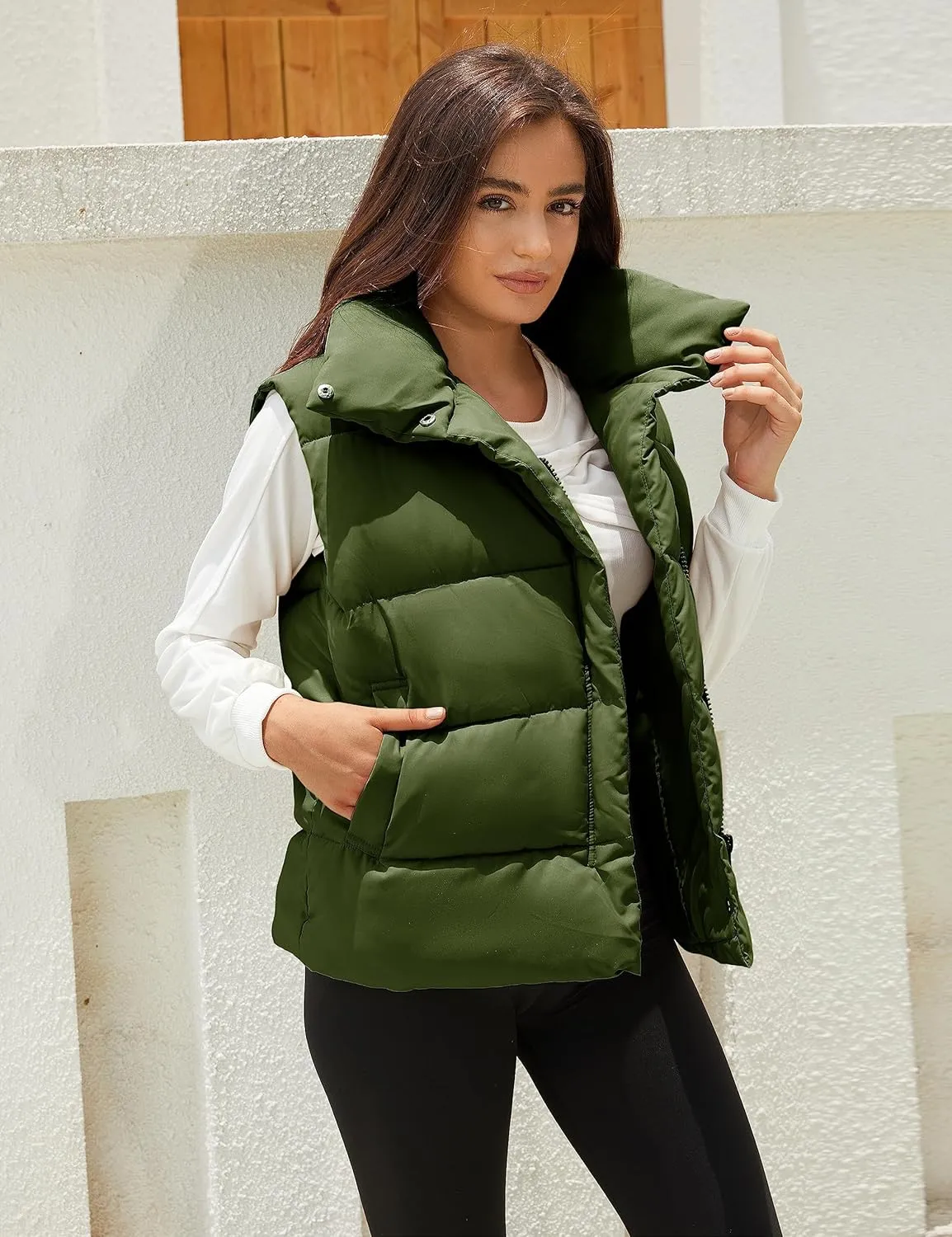Athlisan Puffer Vest Women Zip Up Stand Collar Sleeveless Padded Gilet Jacket