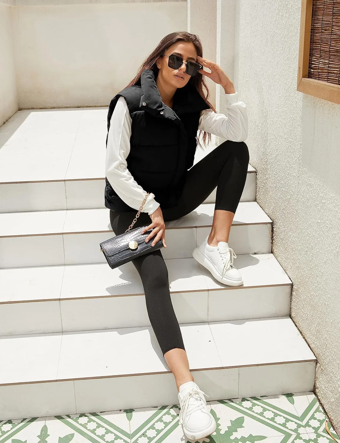 Athlisan Puffer Vest Women Zip Up Stand Collar Sleeveless Padded Gilet Jacket