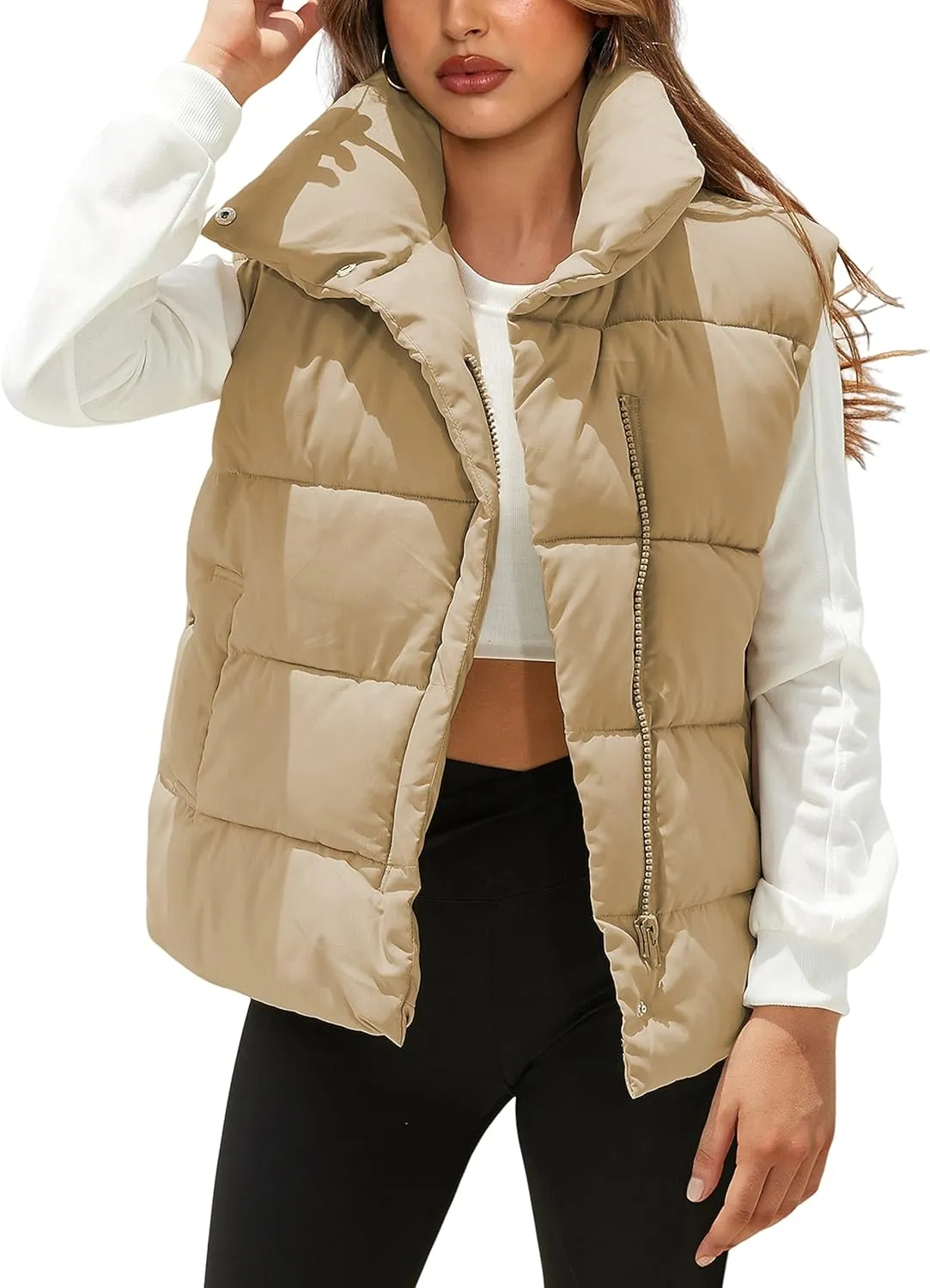 Athlisan Puffer Vest Women Zip Up Stand Collar Sleeveless Padded Gilet Jacket