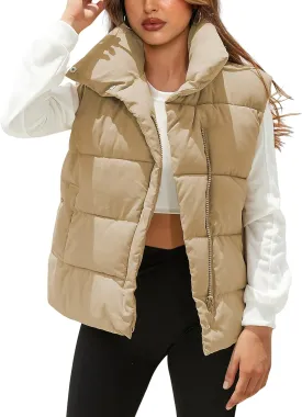 Athlisan Puffer Vest Women Zip Up Stand Collar Sleeveless Padded Gilet Jacket