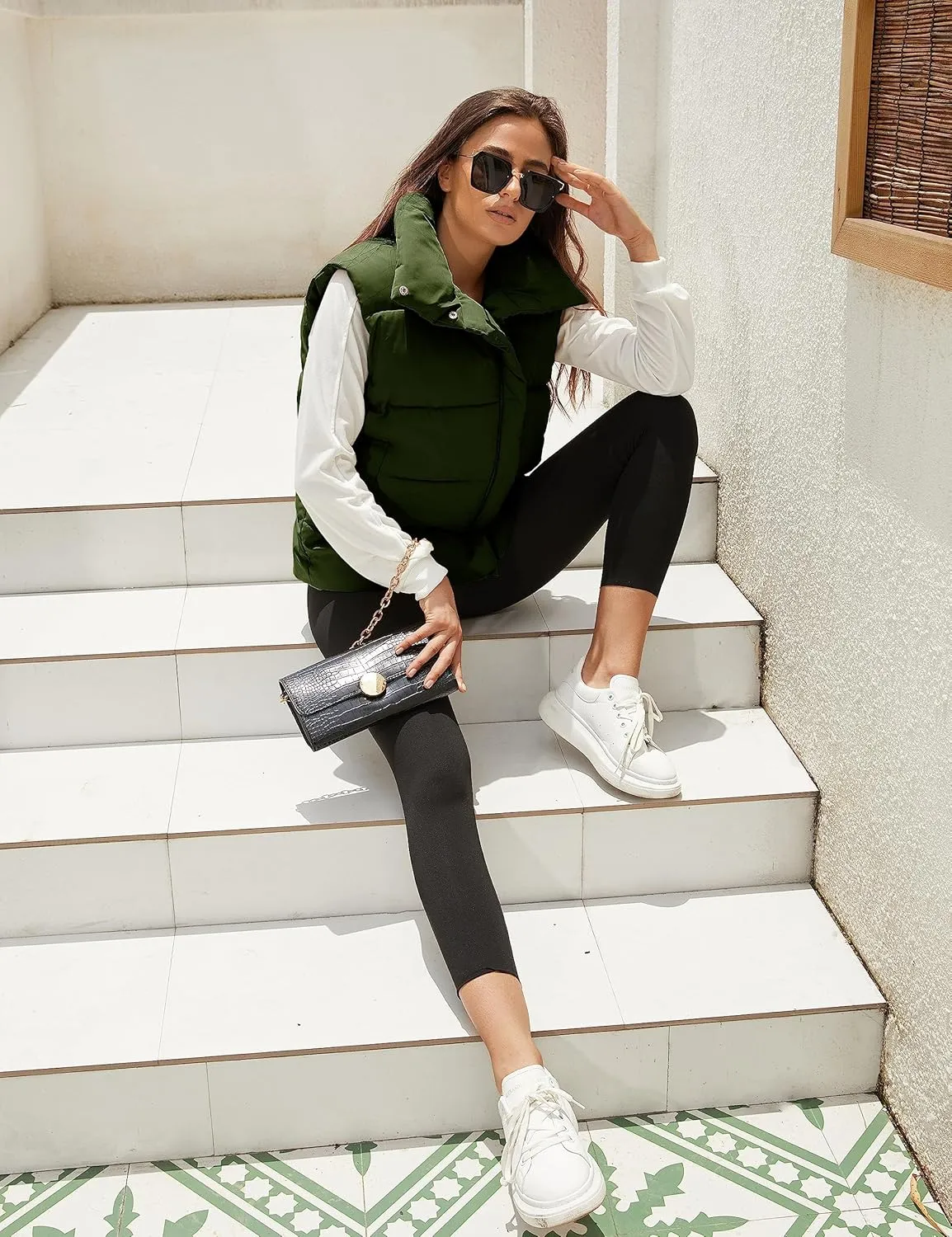 Athlisan Puffer Vest Women Zip Up Stand Collar Sleeveless Padded Gilet Jacket