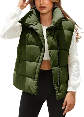 Athlisan Puffer Vest Women Zip Up Stand Collar Sleeveless Padded Gilet Jacket