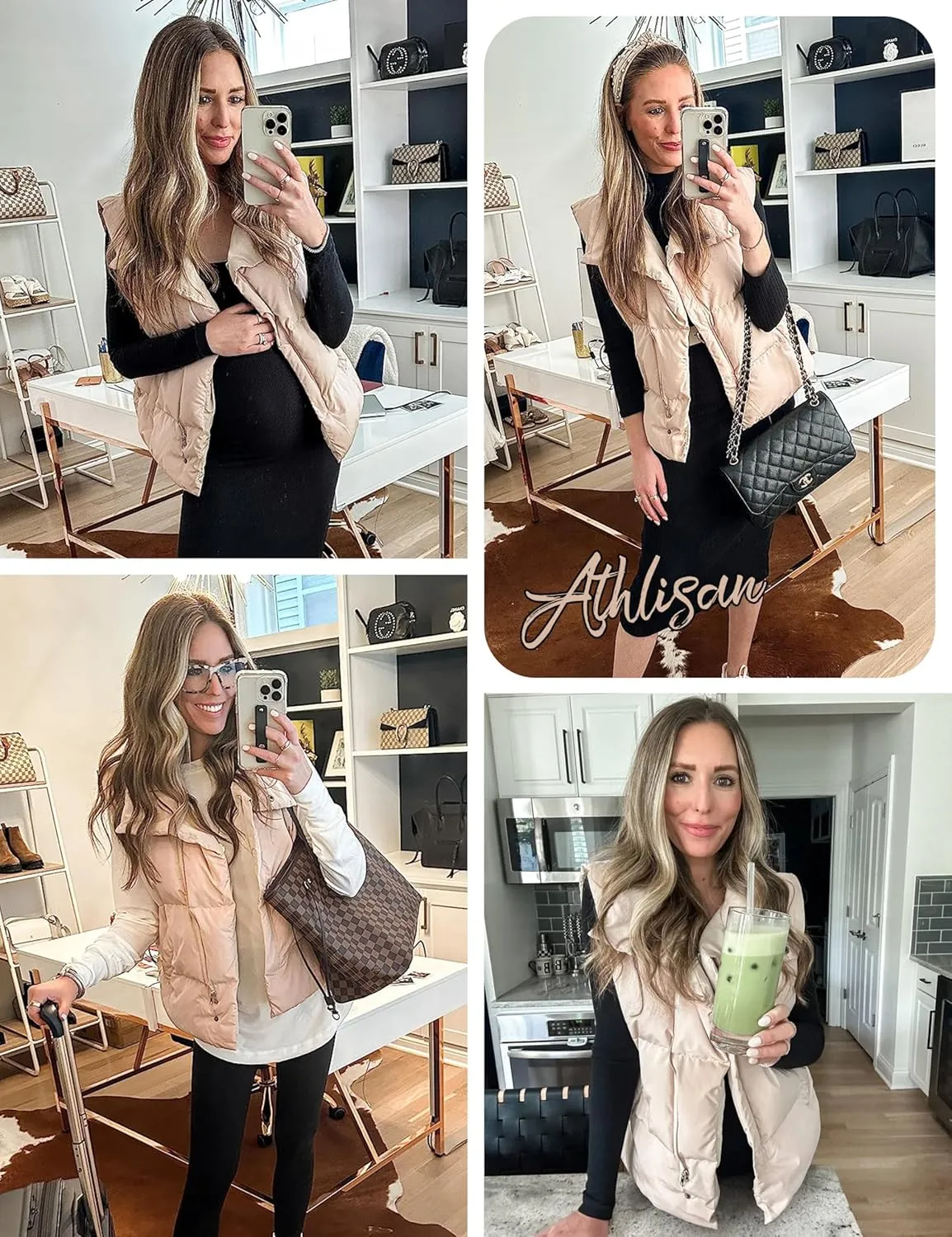 Athlisan Puffer Vest Women Zip Up Stand Collar Sleeveless Padded Gilet Jacket