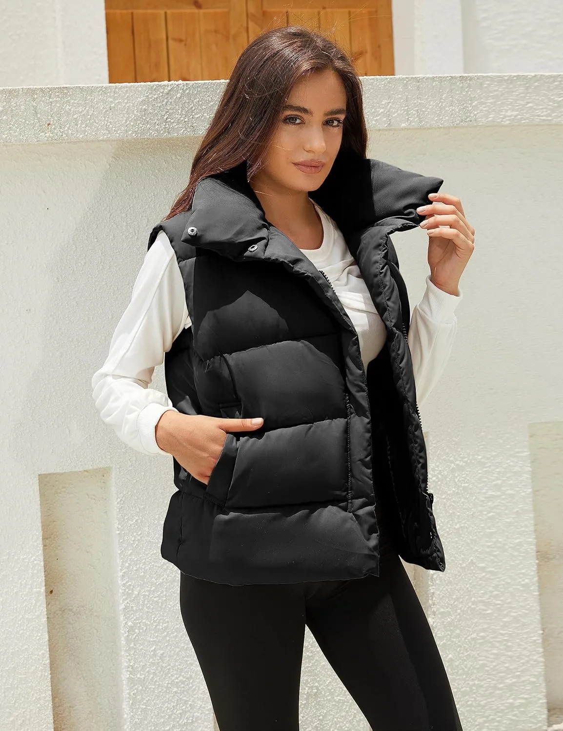 Athlisan Puffer Vest Women Zip Up Stand Collar Sleeveless Padded Gilet Jacket