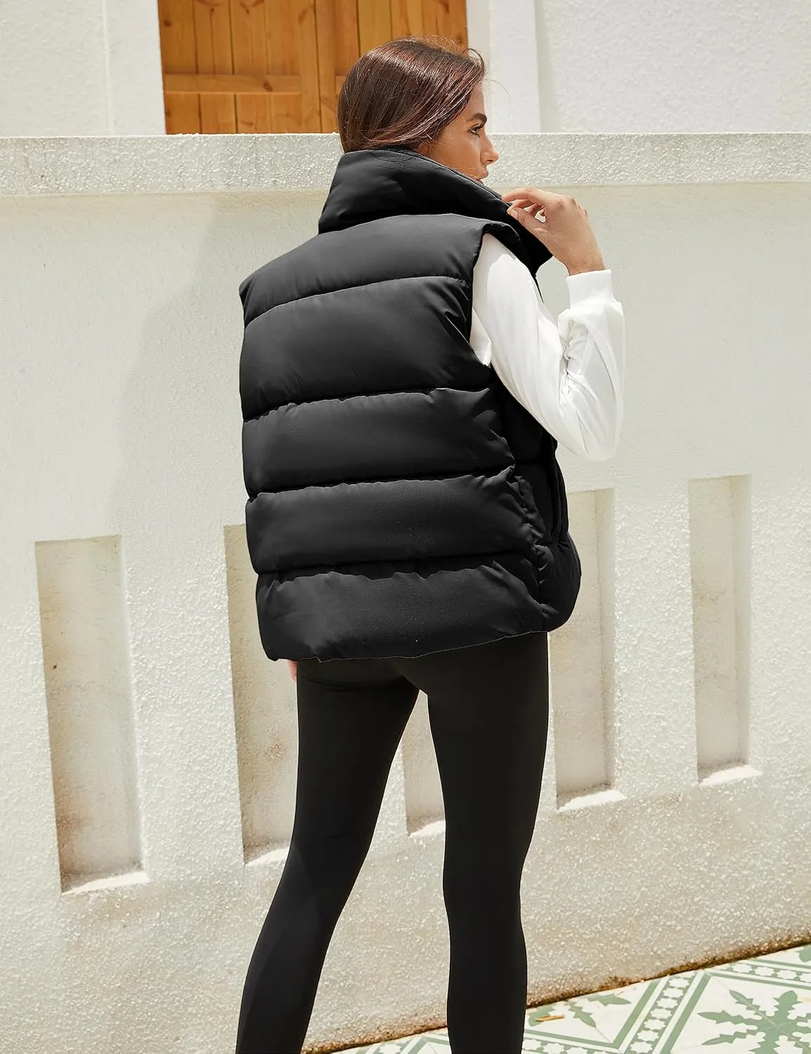 Athlisan Puffer Vest Women Zip Up Stand Collar Sleeveless Padded Gilet Jacket