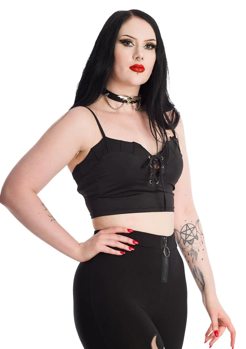 Bernia Batwing Lace-Up Cropped Top by Banned Apparel