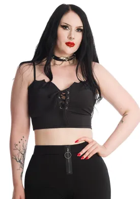 Bernia Batwing Lace-Up Cropped Top by Banned Apparel