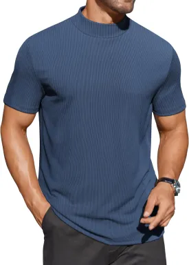 COOFANDY Mens Mock Turtleneck Shirts Short Sleeve Casual Basic T-Shirts Ribbed Solid Pullover Tops