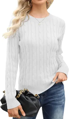 Esobo Women's Classic-fit Lightweight Cable Long Sleeve Mockneck Loose Casual Sweater Jumpers