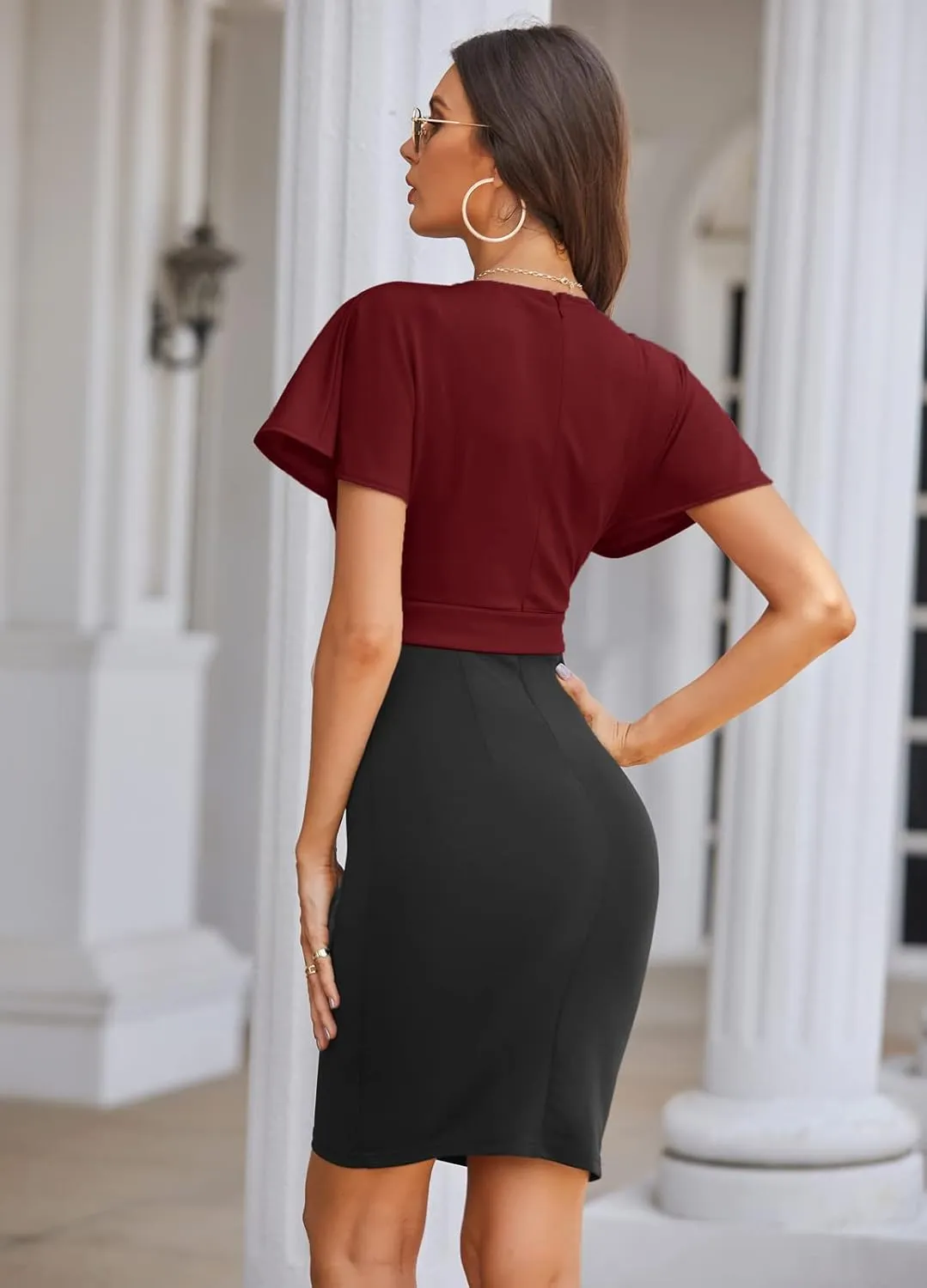 GRACE KARIN Women's Business Pencil Dress Short Sleeve Wedding Guest Office Work Dresses Cocktail Party