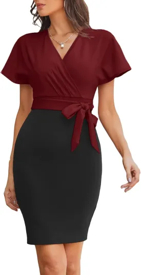 GRACE KARIN Women's Business Pencil Dress Short Sleeve Wedding Guest Office Work Dresses Cocktail Party