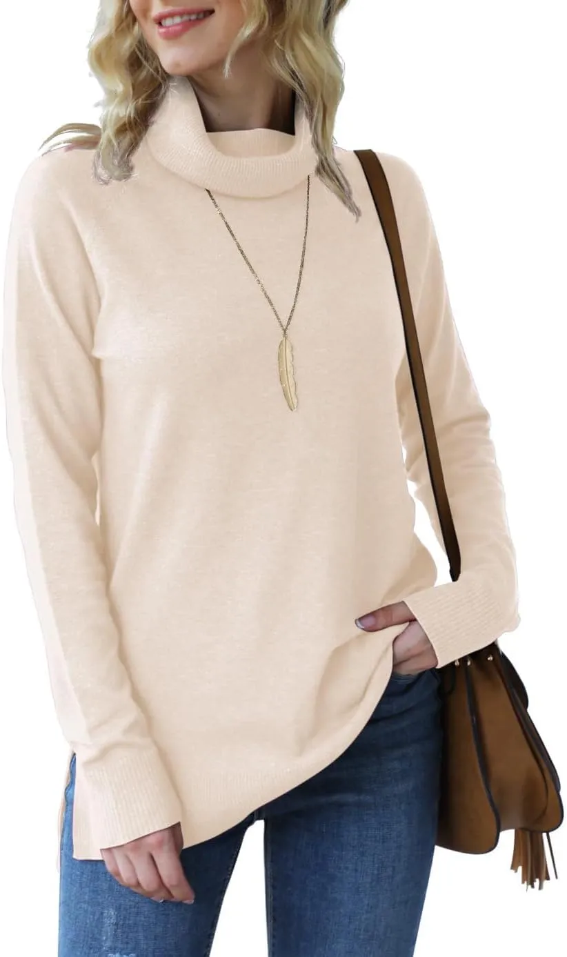 HWOKEFEIYU Women 2024 Fall Trendy Casual Sweater Turtleneck Long Sleeve Sweaters Pullover