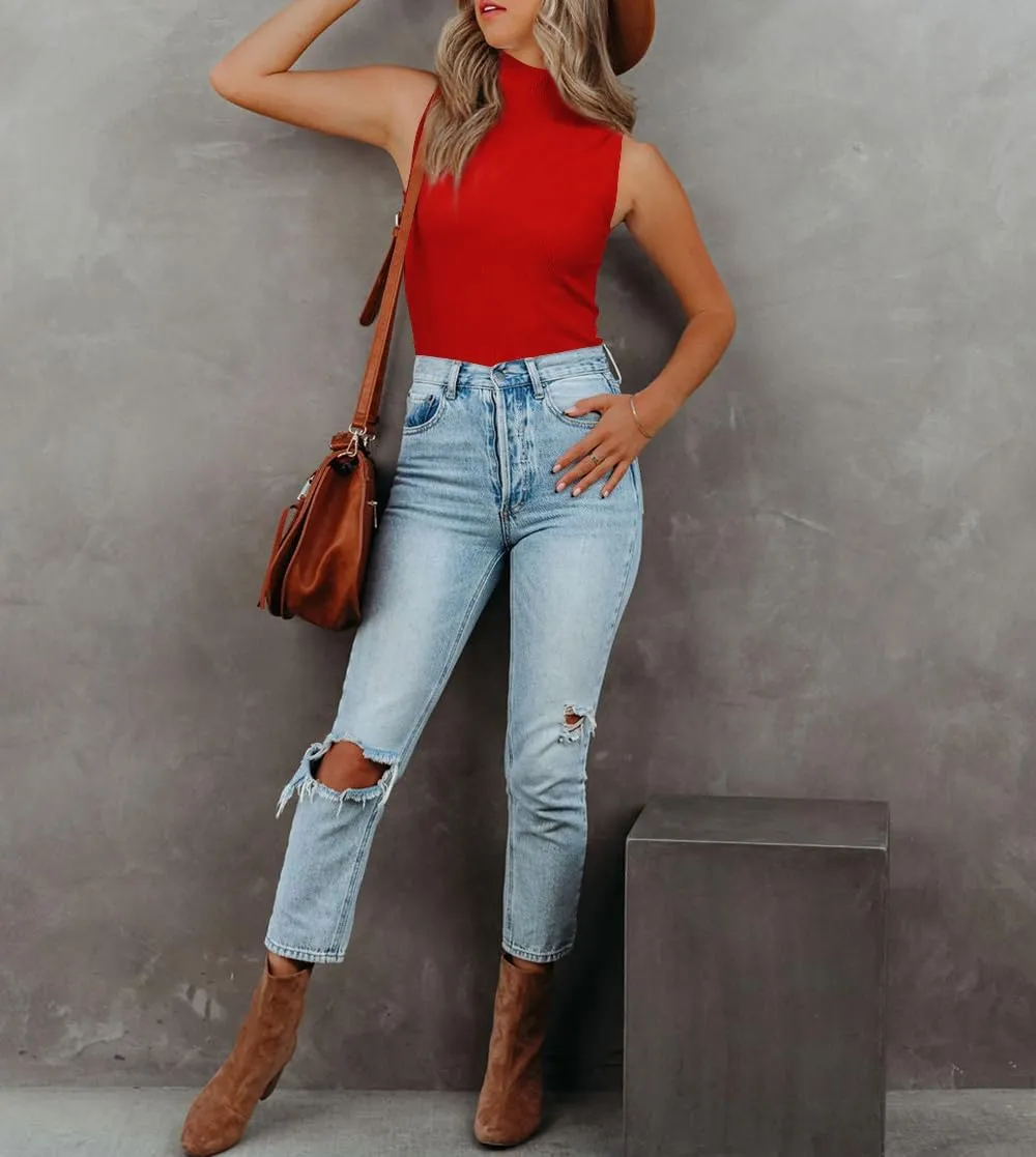 Lacozy Tank Tops for Women's Mock Turtleneck Top 2025 Summer Basic Sleeveless Stretch Ribbed Slim Fit Shirt