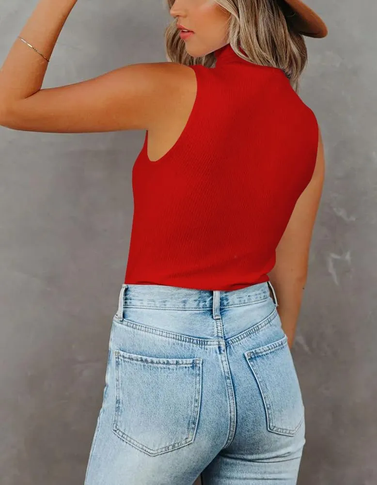 Lacozy Tank Tops for Women's Mock Turtleneck Top 2025 Summer Basic Sleeveless Stretch Ribbed Slim Fit Shirt