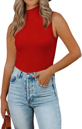 Lacozy Tank Tops for Women's Mock Turtleneck Top 2025 Summer Basic Sleeveless Stretch Ribbed Slim Fit Shirt