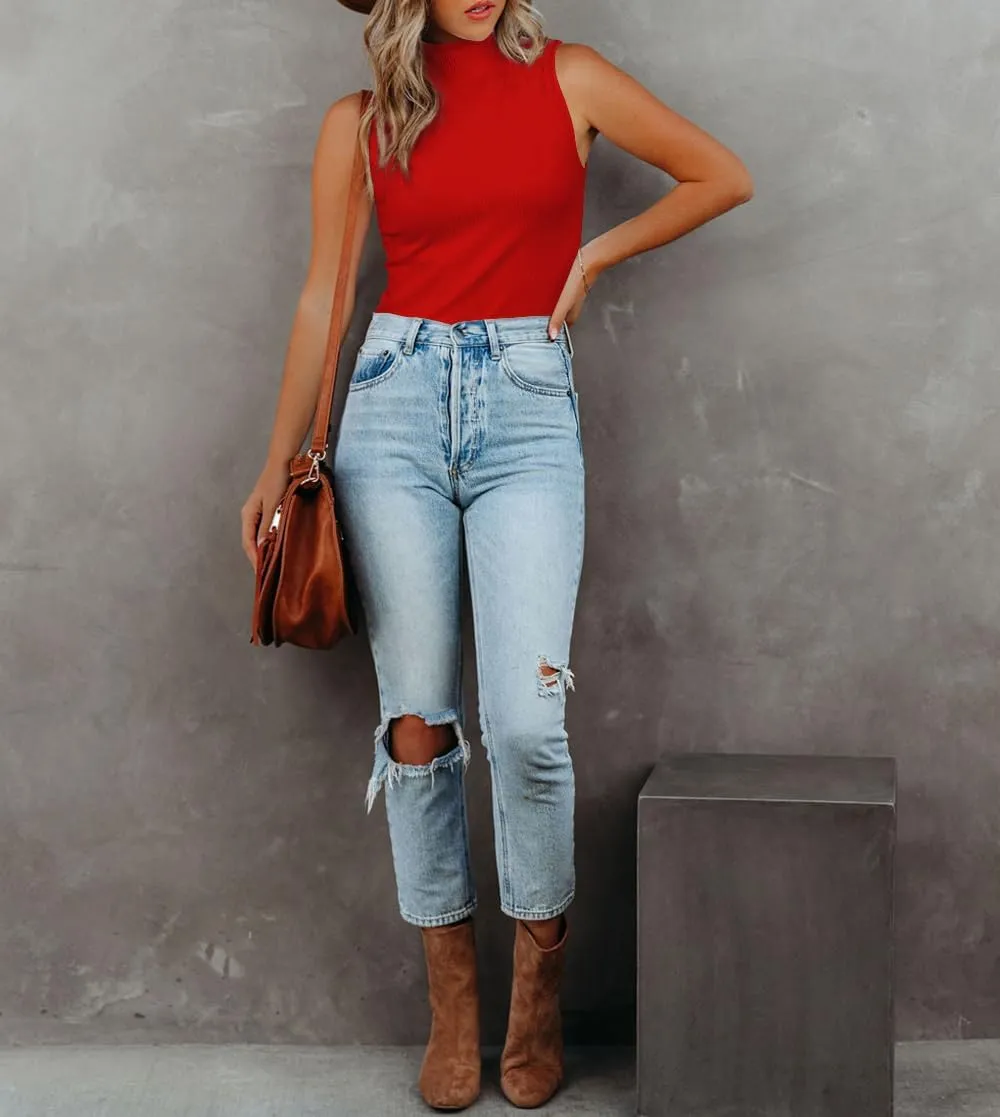 Lacozy Tank Tops for Women's Mock Turtleneck Top 2025 Summer Basic Sleeveless Stretch Ribbed Slim Fit Shirt