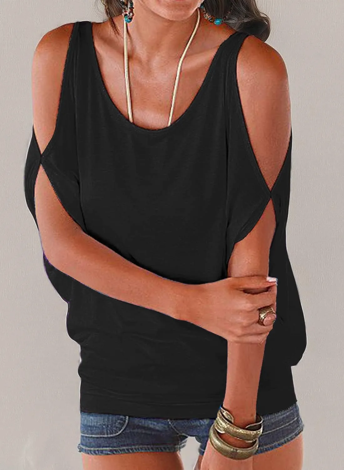 LEIYEE Womens Summer Cold Shoulder Tops Short Sleeve T Shirts Pullover Sexy Casual Dolman Blouses