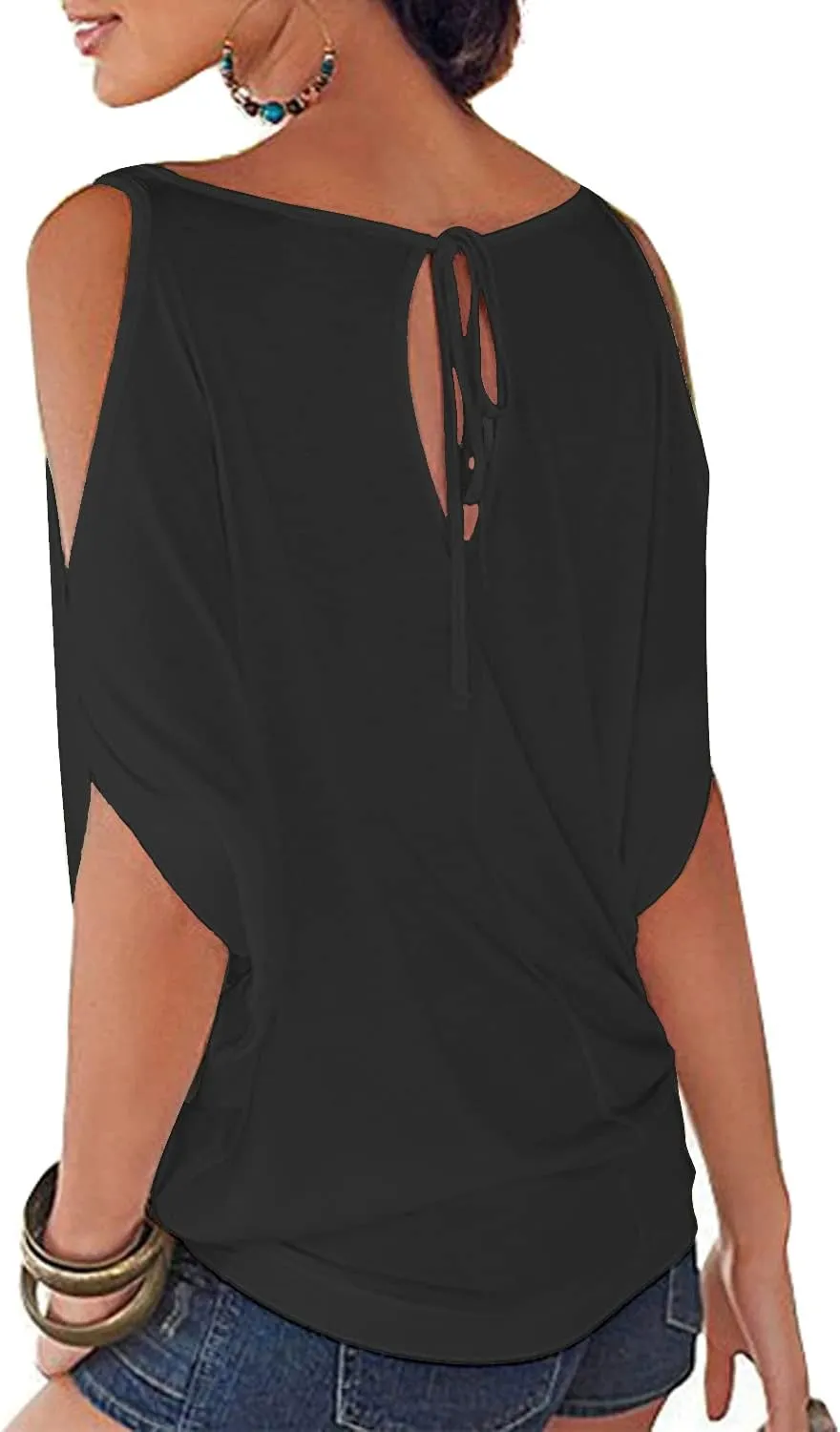 LEIYEE Womens Summer Cold Shoulder Tops Short Sleeve T Shirts Pullover Sexy Casual Dolman Blouses