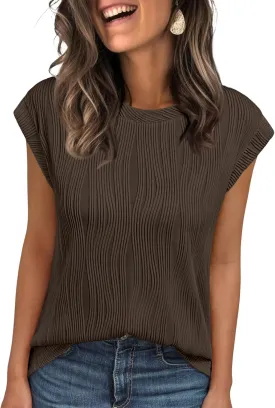 LILLUSORY Dressy Casual Blouses for Women 2025 Summer Trendy Tops Cap Short Sleeve T-Shirts Cute Shirt Work Clothes Spring