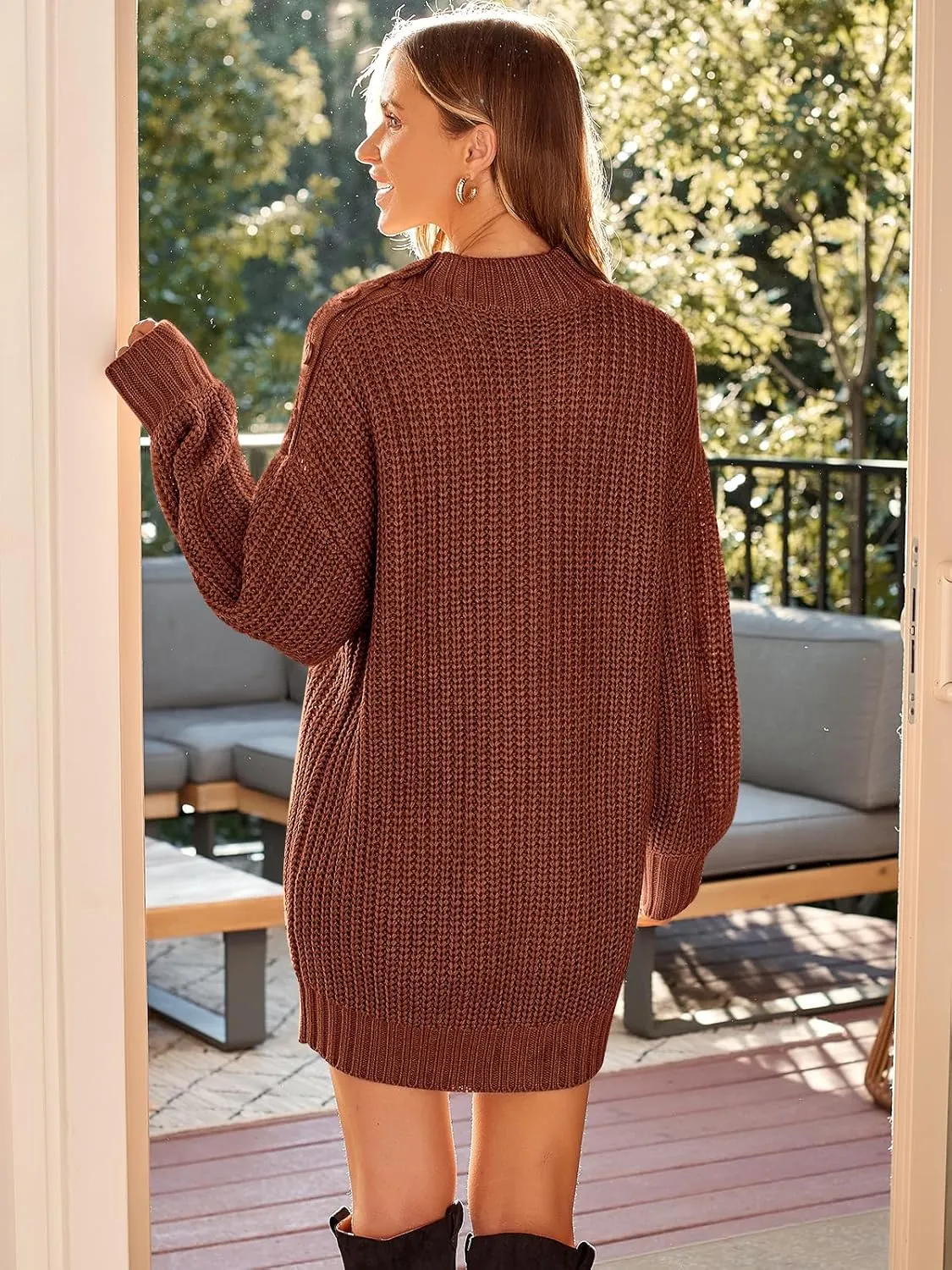LILLUSORY Women's Crewneck Oversized Sweater Dress 2024 Fall Fashion Cable Knit Long Sleeve Dresses Chunky Pullover Tops