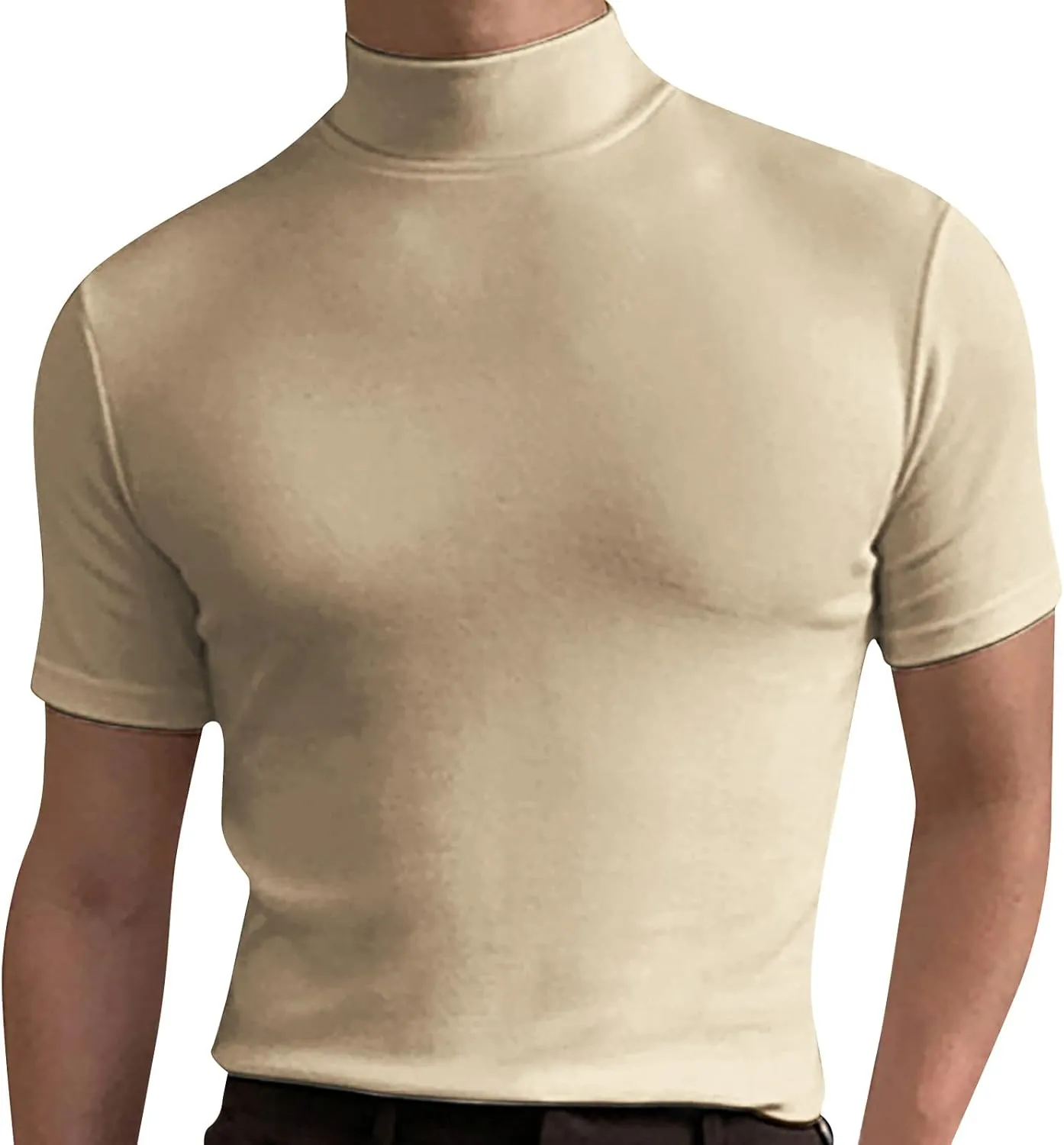 Mens Basic Mock Turtleneck Short Sleeve Solid Casual T-Shirt Pullover Tops Slim Fit Undershirt
