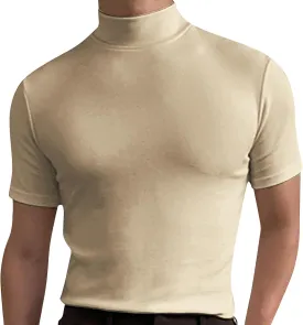 Mens Basic Mock Turtleneck Short Sleeve Solid Casual T-Shirt Pullover Tops Slim Fit Undershirt