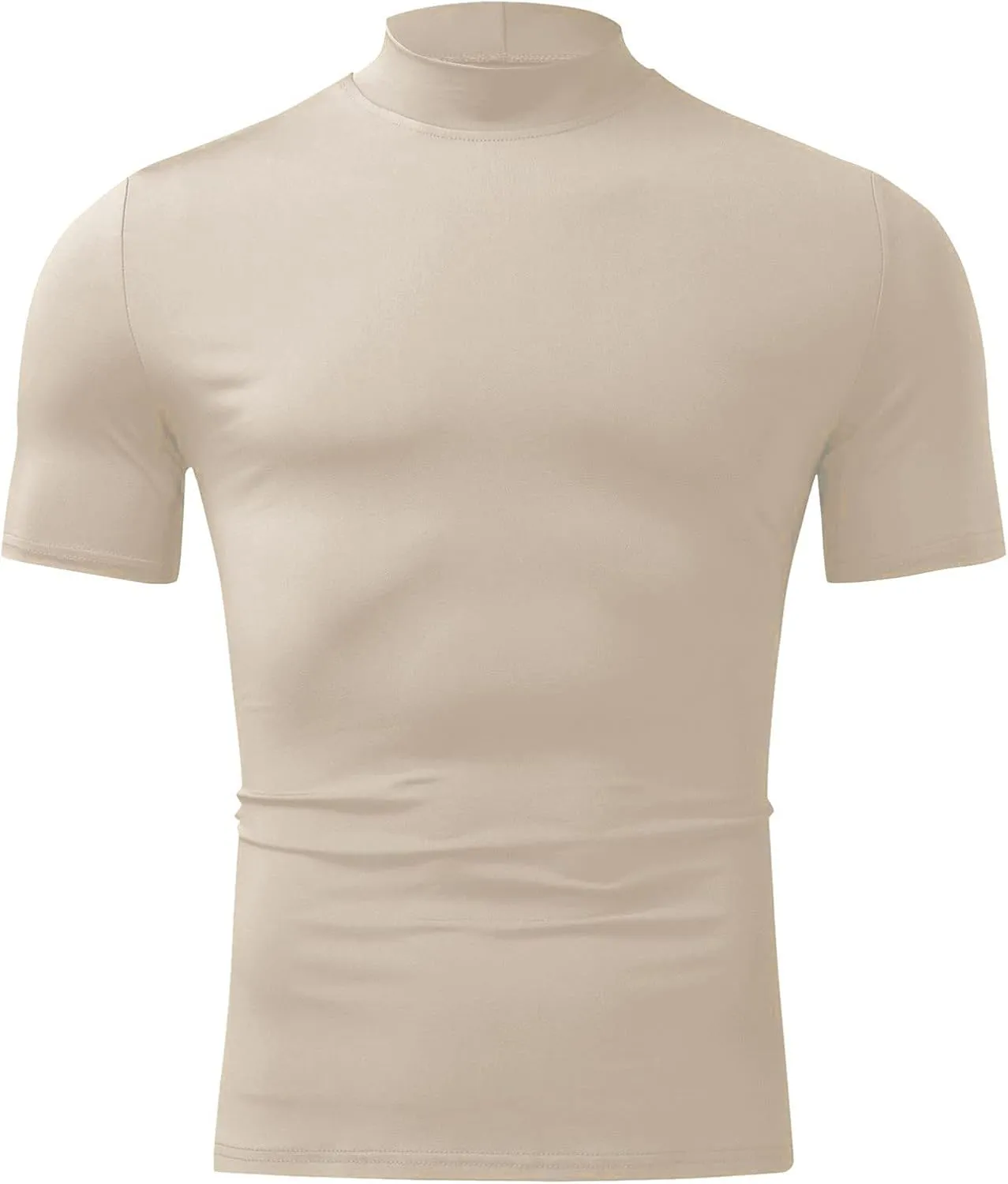 Mens Basic Mock Turtleneck Short Sleeve Solid Casual T-Shirt Pullover Tops Slim Fit Undershirt