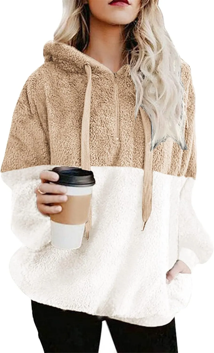 onlypuff Sherpa Pullover Sweaters for Women Fleece Sweatshirts Winter Warm Tunic Tops Pullover