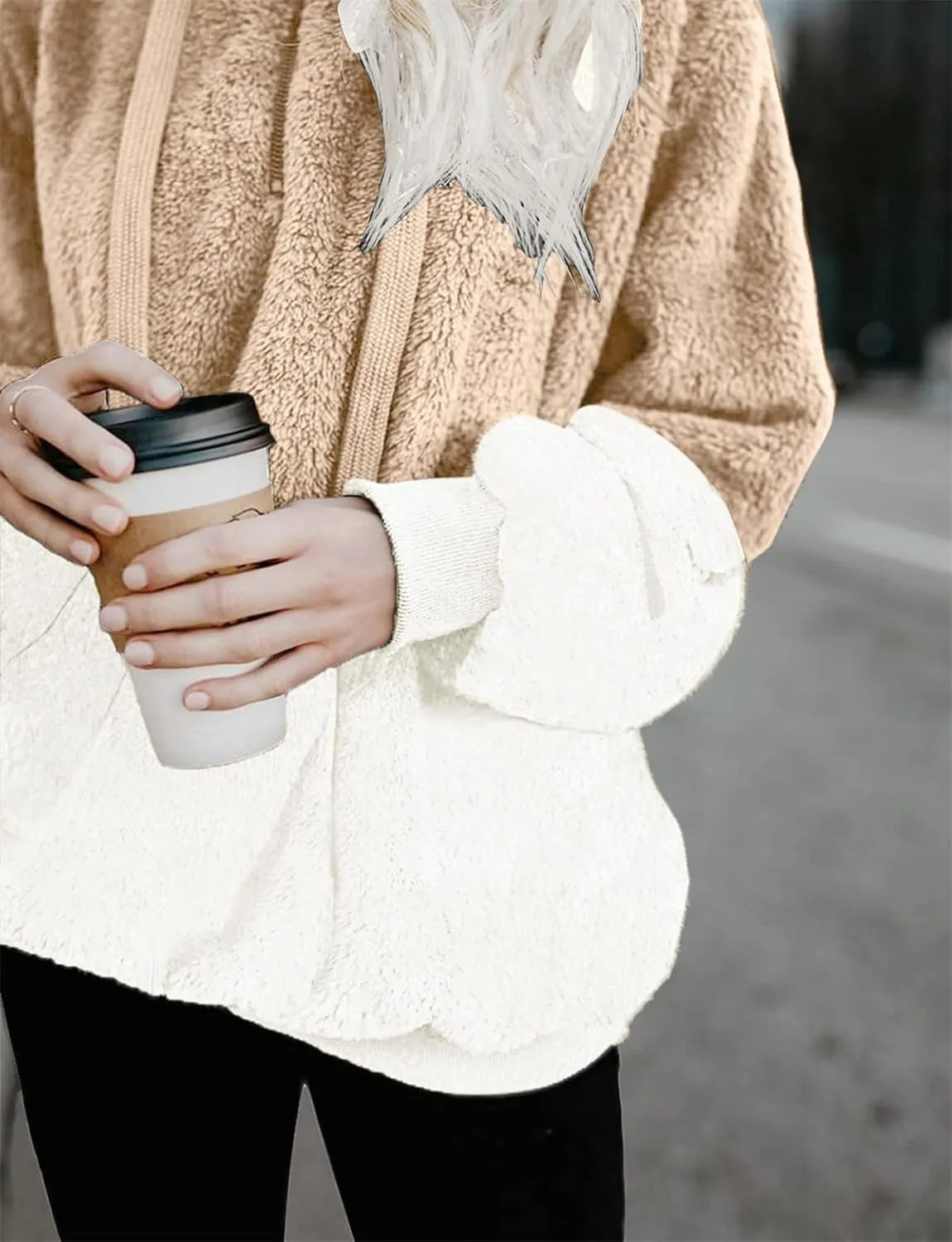 onlypuff Sherpa Pullover Sweaters for Women Fleece Sweatshirts Winter Warm Tunic Tops Pullover