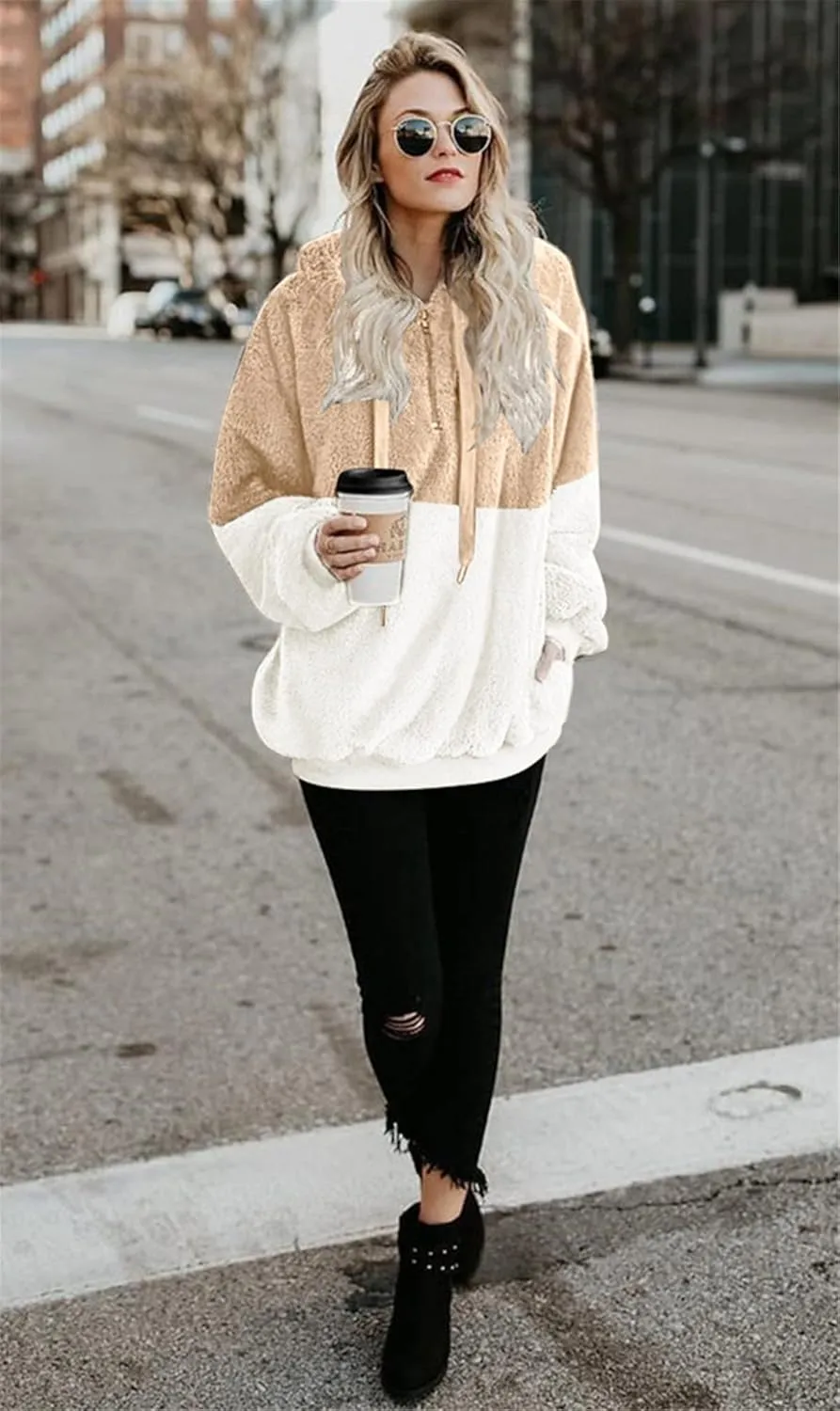 onlypuff Sherpa Pullover Sweaters for Women Fleece Sweatshirts Winter Warm Tunic Tops Pullover