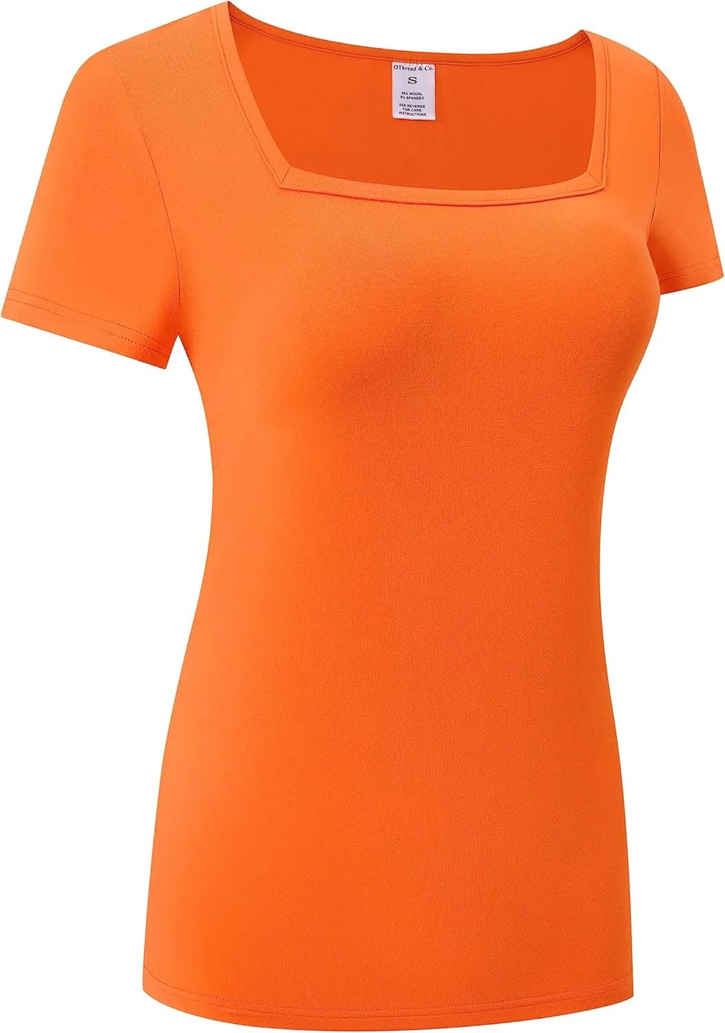 OThread & Co. Women's Short Sleeve T-Shirt Comfy Square Neck Shirts Basic Stretch Layer