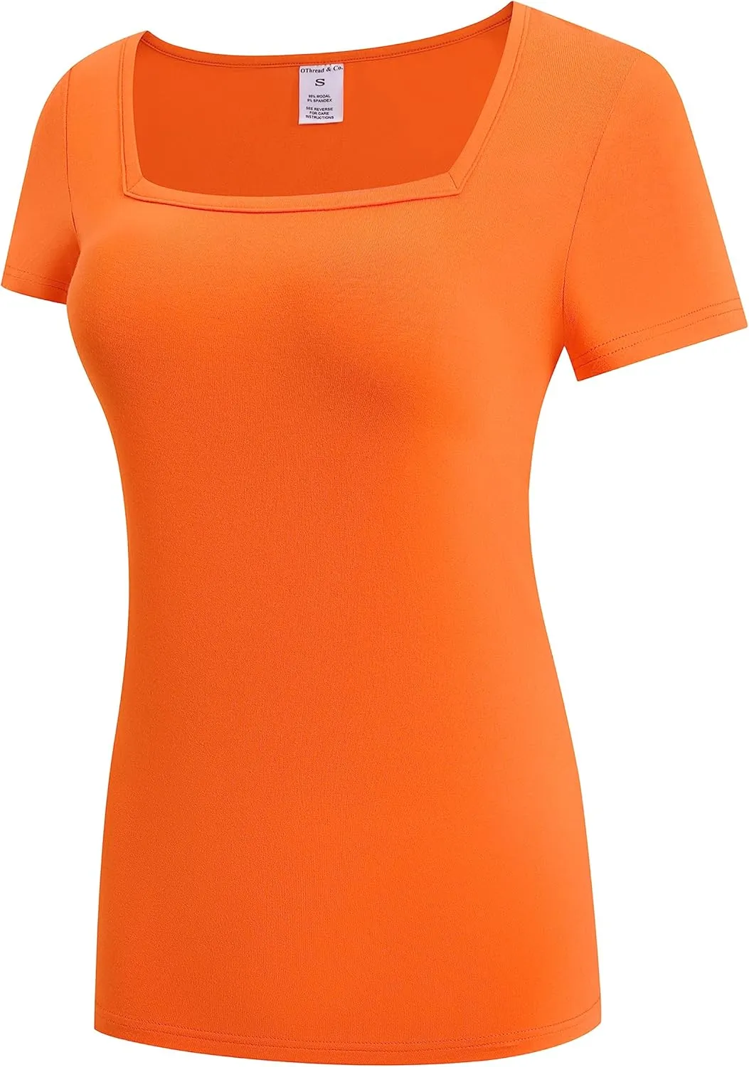 OThread & Co. Women's Short Sleeve T-Shirt Comfy Square Neck Shirts Basic Stretch Layer